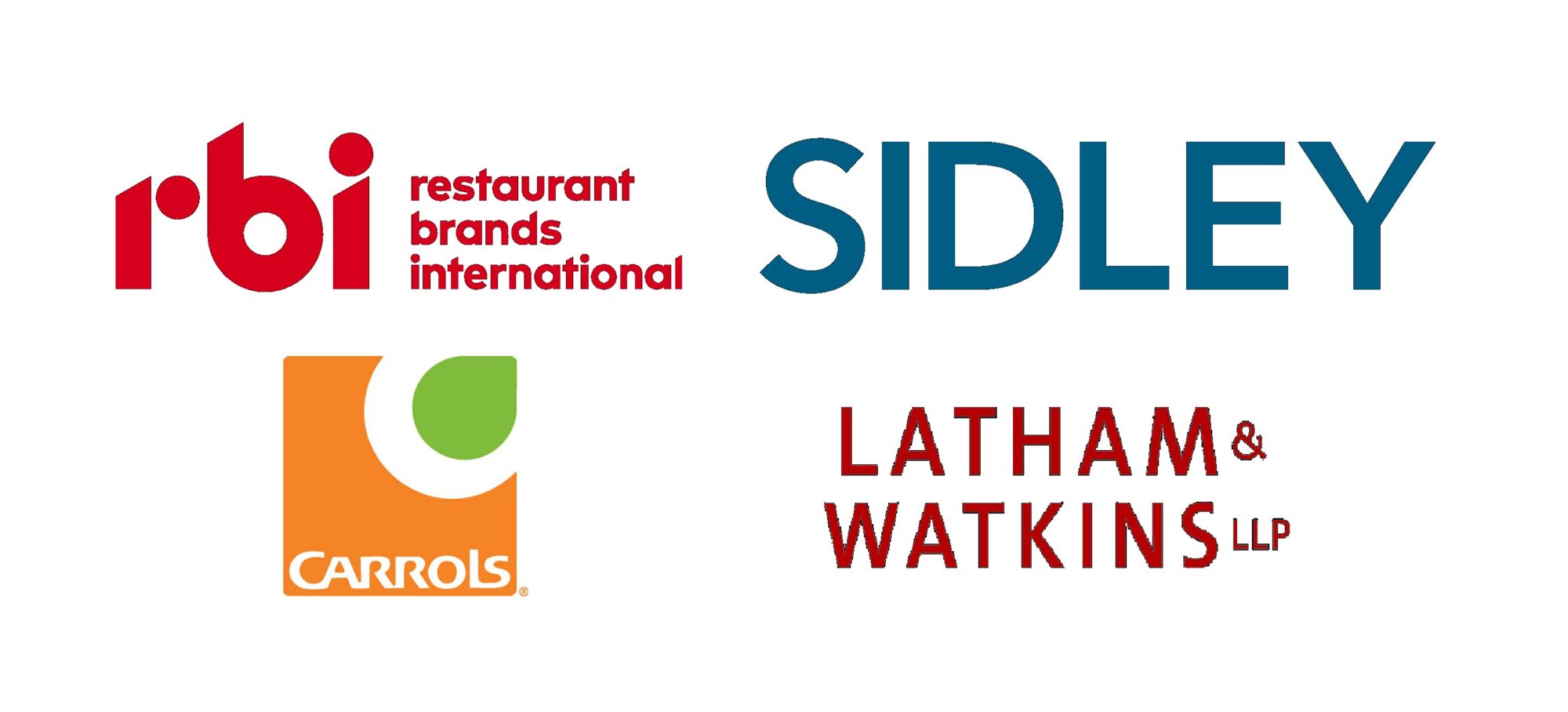 Restaurant Brands International, Sidley, Carrols and Latham & Watkins Logos